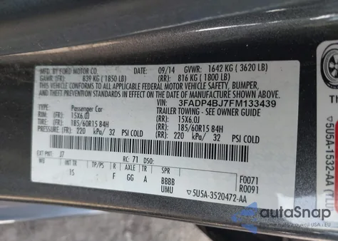 2015 Ford Fiesta Se from USA, damaged, VIN 3FADP4BJ7FM133439